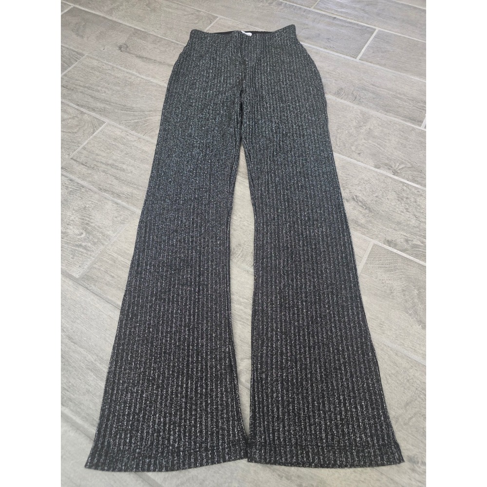UO Urban Outfitters Black Silver‎ Metallic Ribbed Flare Pants Women's XS Sparkle